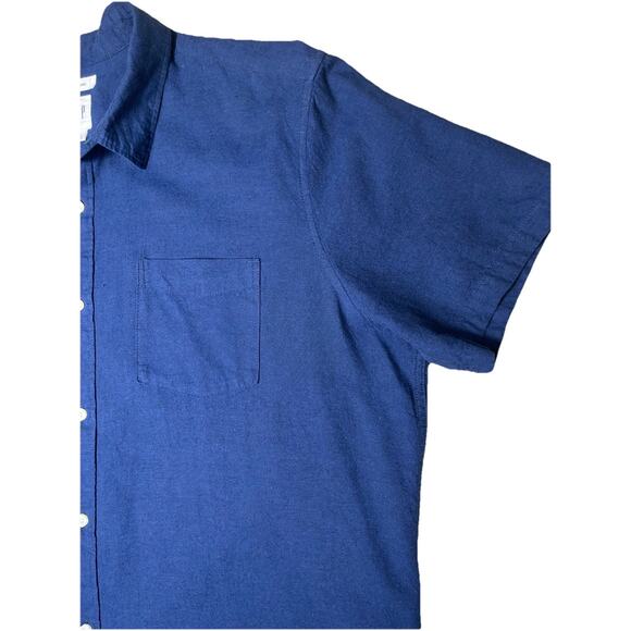 GAP Men’s Shirt XL Standard Fit Navy Blue Linen Cotton Blend Short Sleeve - Picture 3 of 10